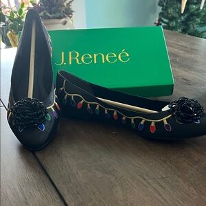 J.Renee Black Flats with Multicolor Embroidery